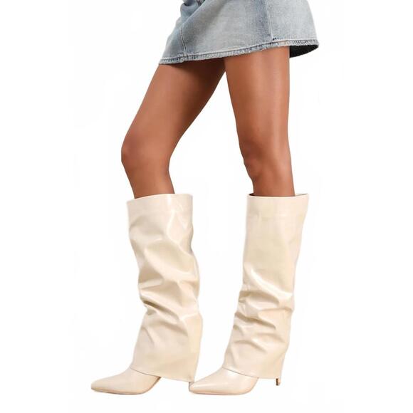 Lulus Teana Bone Fold-Over Knee-High Boots - 6 NWOB - Picture 1 of 12